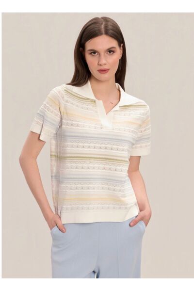 Lal Triko POLO YAKA ÇİZGİLİ MERSERİZE BLUZ 13033
