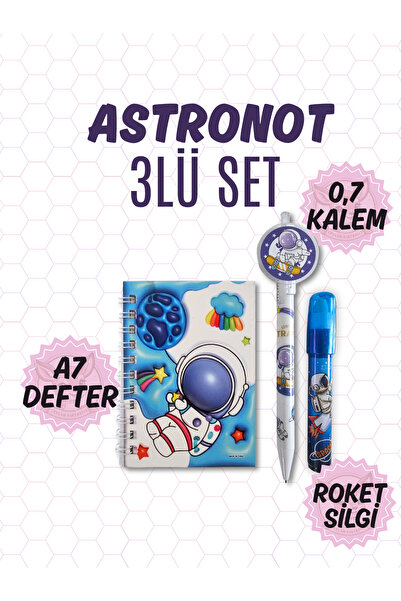 Ceylan Kırtasiye 3lü Astronot Temalı Defter 0,7mm Uçlu Versatil Kalem (3lü Set)