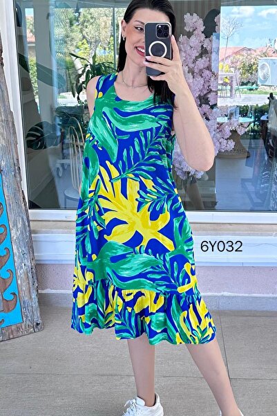 İnce Topuk Φόρεμα βισκόζης με βολάν και μηδενικά μανίκια 6y032