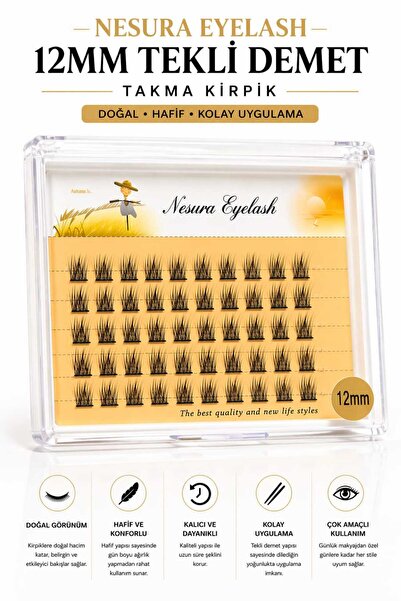 Pastelya TEKLİ DEMET 12MM 5 Lİ SIRA TAKMA KİRPİK ---(Kirpik Yapıştırıcısı ile...