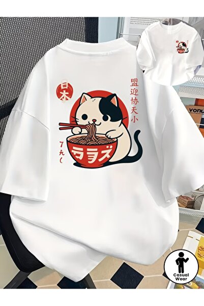 Toum Μπλουζάκι Unisex Oversize με στάμπα Noodle Cat