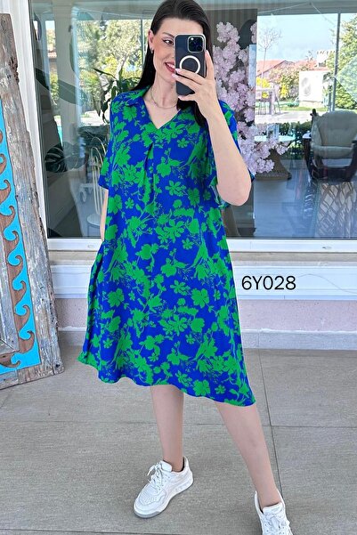 İnce Topuk Φόρεμα με γιακά πόλο από βισκόζη 6y028