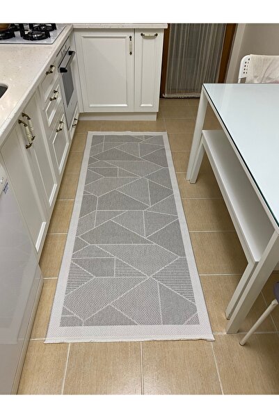 HALISHOP Elit Premium Sisal Halı Gri - Krem Kaymaz Taban Yıkanabilir Mutfak H...