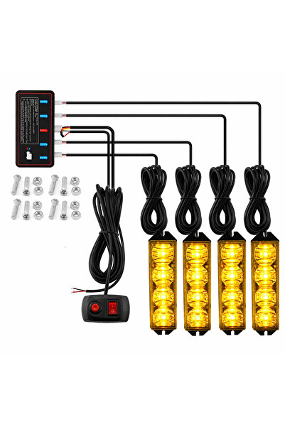 zola Set 4 lampi stroboscop auto LED, 12V, 30W, portocaliu, 10 moduri, teleco...