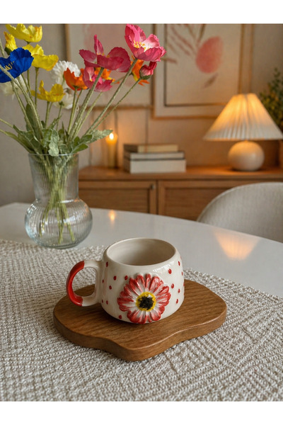Inspire Ceramic Embossed Rose Patterned Cup Set for 2 People