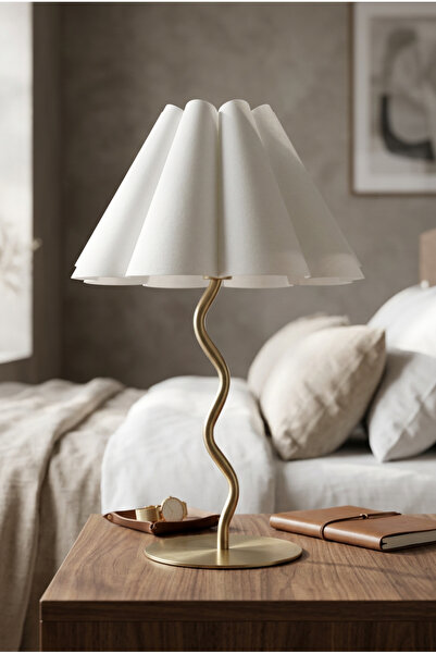 AKSESUAR EVRENİ Madona Modern Gold Decorative Lampshade Premium Table Lamp wi...