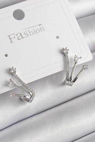 norsary Brass Silver Color Zircon Stone Women's Earrings