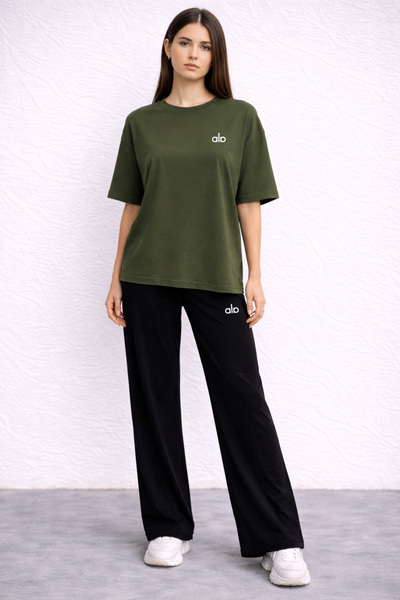 ZAVIXO Women's Oversize Minimal Logo 2-Piece Set 100% Cotton Casual Set