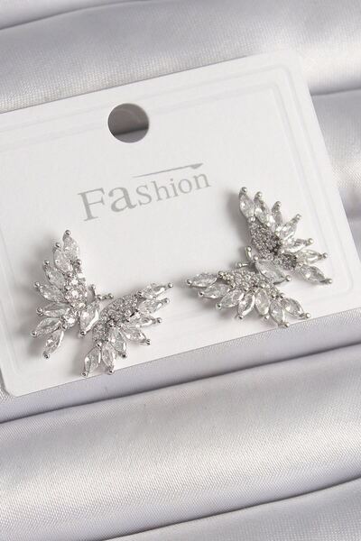 norsary Brass Silver Color Zircon Stone Butterfly Model Women's Earrings