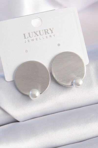 norsary Brass Silver Color Plate Model Pearl Detail Women's Earrings