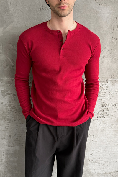 HYMAN Ανδρική βαμβακερή μπλούζα με γιακά Henley και κουμπιά