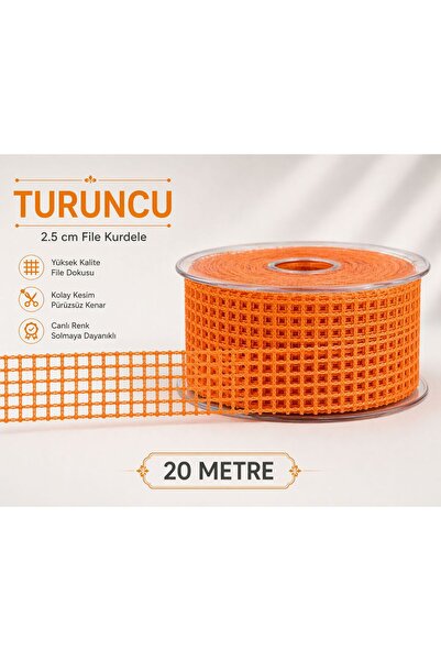 Esteks Dantel ve Tekstil Aksesuarları File Kurdele 2,5 Cm 20 Metre, Bohça Çey...