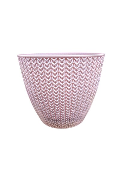OEM Ghiveci din plastic cu farfurie, model impletitura, roz, 18 cm, Knit K249