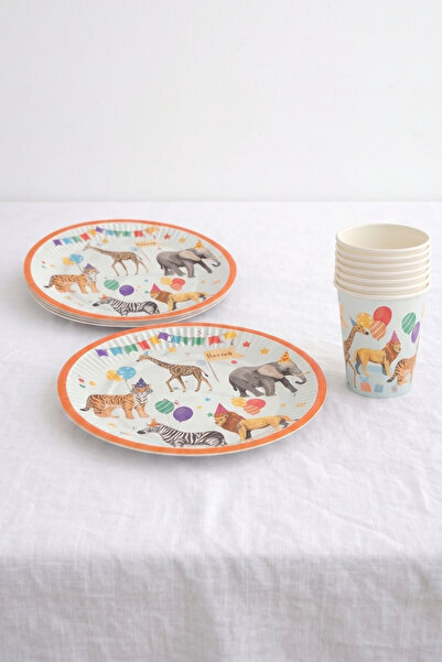 Le Mabelle Πολύχρωμο σετ 8 πιάτων και ποτηριών με θέμα το σαφάρι