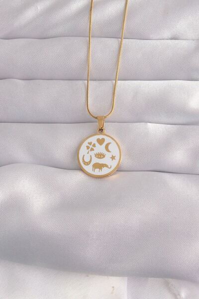 norsary 316L Steel Gold Color White Enamel Mixed Figure Tarot Necklace