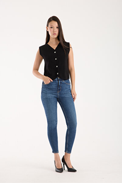 WOMENTİ Women's Knitwear Vest Buttoned V-Neck Sleeveless Basic Stylish