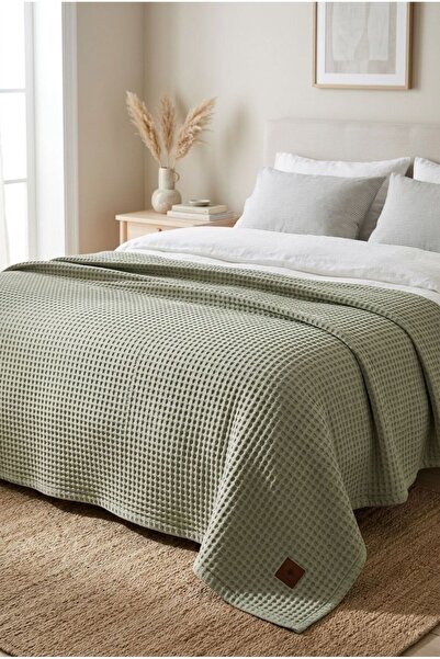 TEXTİLES MAGİC LAMP Cuvertură de pat tricotată de lux, verde, tip piqué, pent...