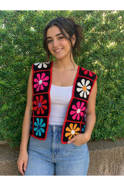 Feniks Çiçek motifli crop yelek