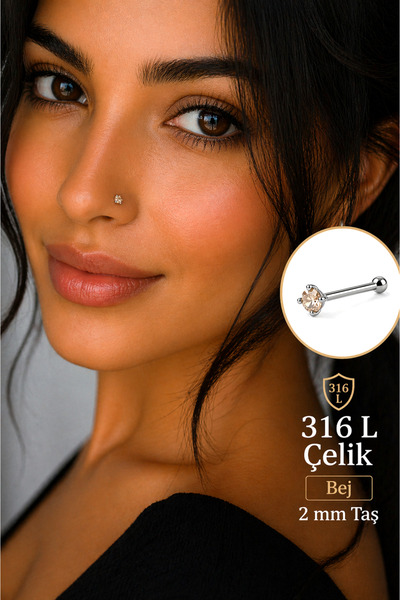 Sacce Scarves&Accessories 316L Çelik Tektaş Hızma 2 mm Zirkon Taşlı Burun Pie...