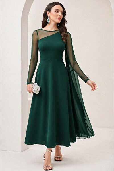 DRESSIFY WOMEN’S FASHION Γυναικείο μακρυμάνικο φόρεμα με λεπτομέρεια από τούλ...