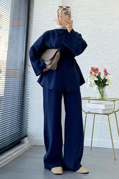 MELEK ARAZ Premium Oversize Basic Modal Γυναικείο Σετ Δύο Τεμαχίων - Μπλε Σκούρο