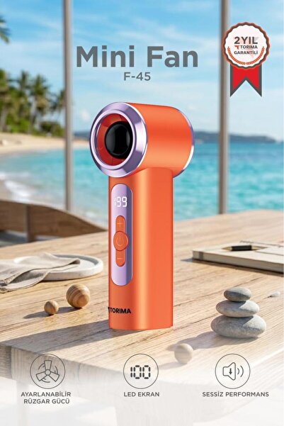 Torima Şarjlı El Vantilatörü Dijital Göstergeli 5 Kademeli Turbo Mini Fan F45...