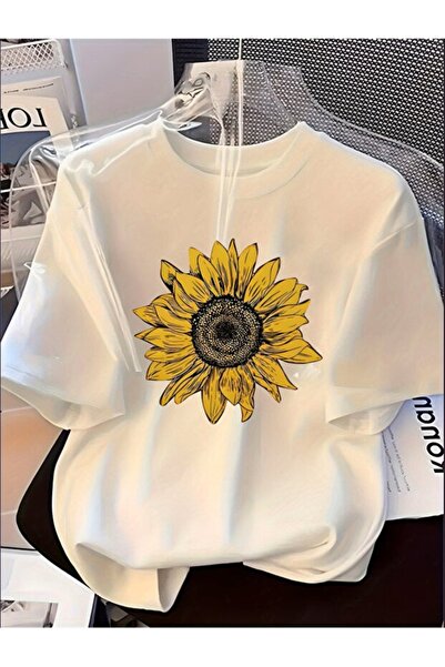 ZAVIXO Sunflower Printed Cotton Crew Neck Short Sleeve T-Shirt