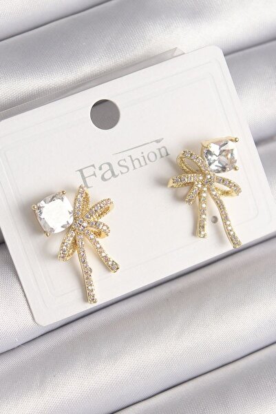 norsary Brass Gold Color Zircon Stone Ribbon Model Women's Earrings