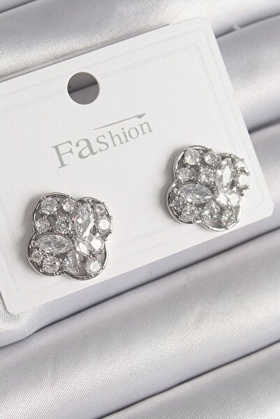 norsary Brass Silver Color Zircon Stone Clover Model Women's Earrings