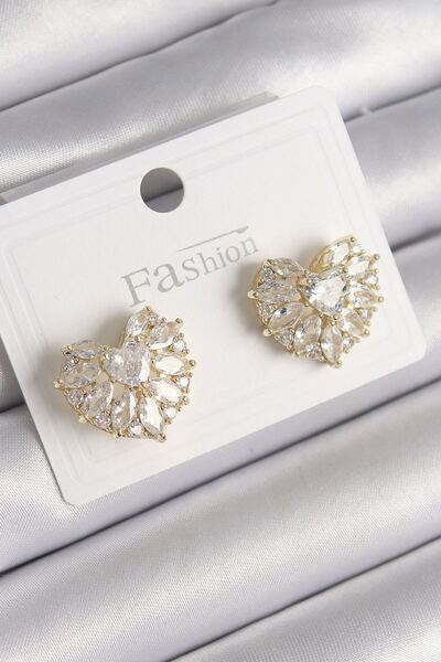 norsary Brass Gold Color Zircon Stone Heart Model Women's Earrings