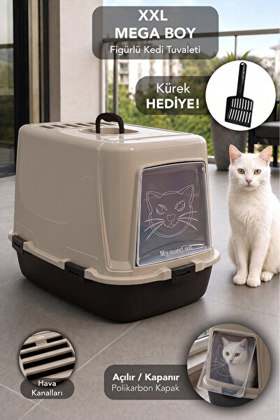 Meleni Home XXL Mega Boy Kedi Tuvaleti - Kapalı Koku Filtreli Evcil Hayvan Tu...