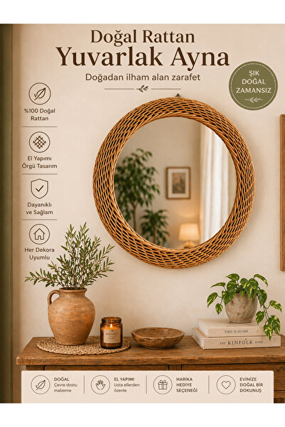 atölye +1 Rattan Örme Yuvarlak Ayna