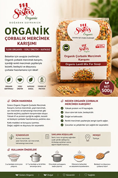 sistersorganic Sisters Organic Organik Çorbalık Mercimek Karışımı Doğal Katkı...