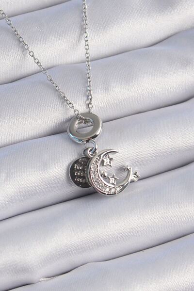 norsary 316L Steel Silver Color Zircon Stone Moon Star Figure Charm Model Wom...