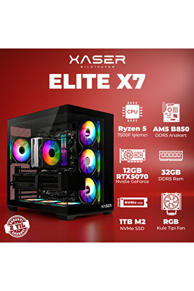 XASER Elite X7 Ryzen 5 7500F 32GB DDR5 Ram 1TB M.2 NVMe SSD 12GB RTX5070 Masa...