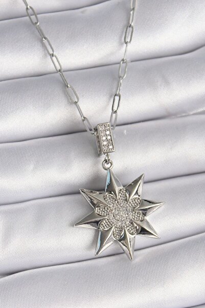 norsary 316l steel silver color zircon stone pole star model women necklace
