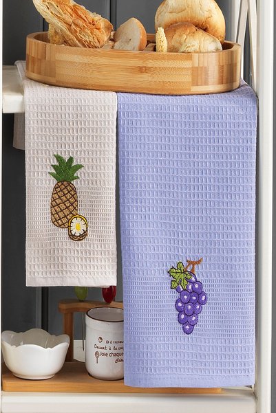 Erm Çarşı 40X60 100% Cotton Set of 6 Embroidered Kitchen Towels |   Multi-Purpose Drying Cloth