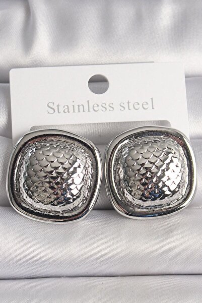 norsary Brass Silver Color Embroidered Square Model Women's Earrings