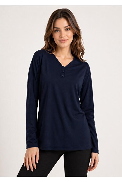 Kuraff Giyim Anne V-Neck Button Detail Seasonal Combed Cotton Blouse
