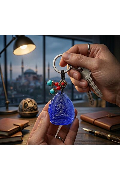 Kuzey Tacı Εθνικό μπρελόκ με σχέδιο Βούδα από φυσικό γυαλί, με τιρκουάζ λεπτο...