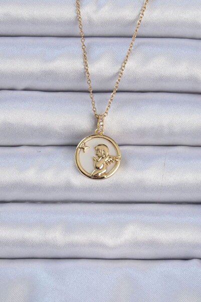 norsary 316L Steel Chain Gold Color Zircon Stone Enameled Angel Necklace