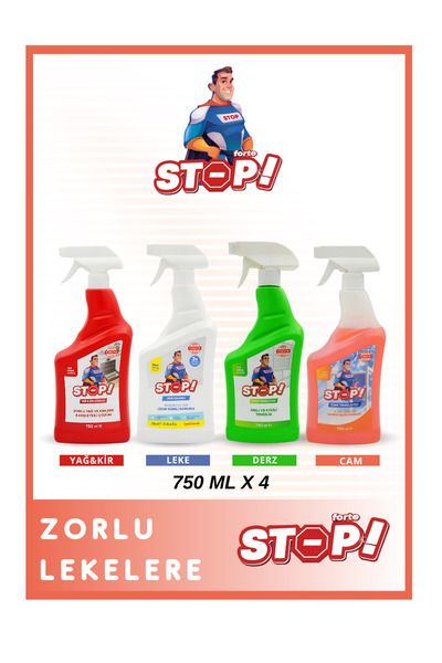 STOP Forte Zorlu Leke Seti 4 x 750 ML Leke,Derz,Yağ,Cam.