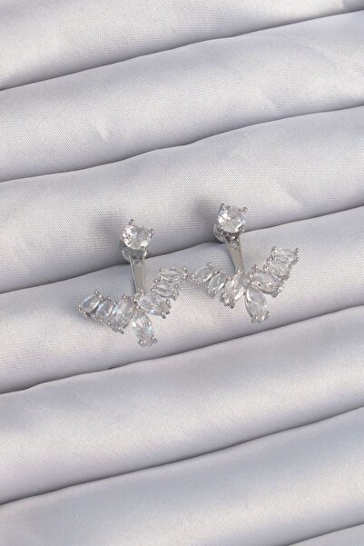norsary Brass Silver Color Zircon Stone V Model Earrings