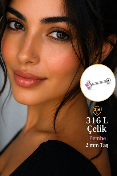Sacce Scarves&Accessories 316L Çelik Tektaş Hızma 2 mm Zirkon Taşlı Burun Pie...