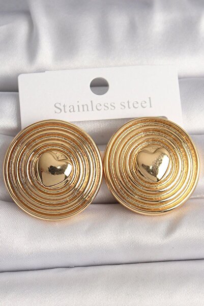 norsary Brass Gold Color Heart Embroidered Circle Plate Model Women's Earrings