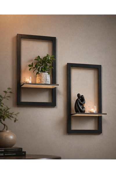 karbonsoft 2’li Modern Dekoratif Duvar Rafı Seti – Sök Tak Ahşap Çerçeve Raf – 20x30 / 26x35 cm – Kolay Montaj