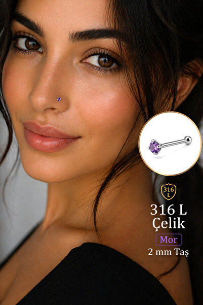 Sacce Scarves&Accessories 316L Çelik Tektaş Hızma 2 mm Zirkon Taşlı Burun Pie...