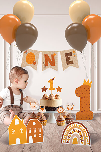 Hey Parti Σετ διακοσμητικών πάρτι γενεθλίων με θέμα το ουράνιο τόξο για 1 έτος