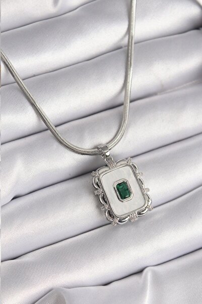 norsary 316L Steel Silver Color Italian Chain White Pearlescent Square Portra...