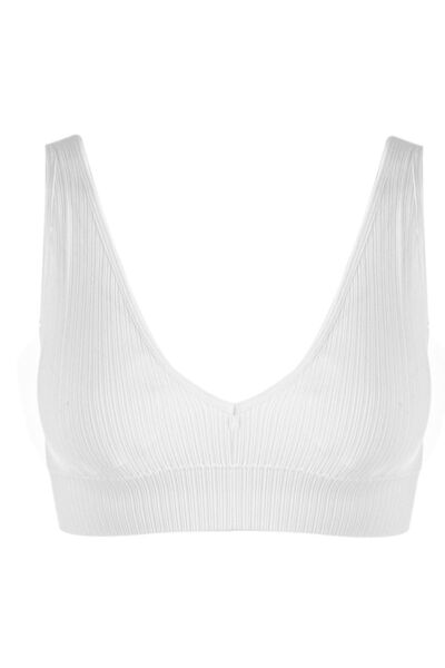 Zâna Casei Λευκό Γυναικείο Μπούστο με Ριμπ Υφή σε Σχήμα V, Χωρίς Ραφές, με Εν...